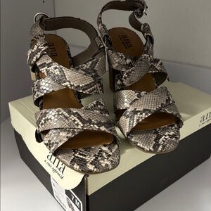 Anyi Lu Snakeskin Strappy Sandals